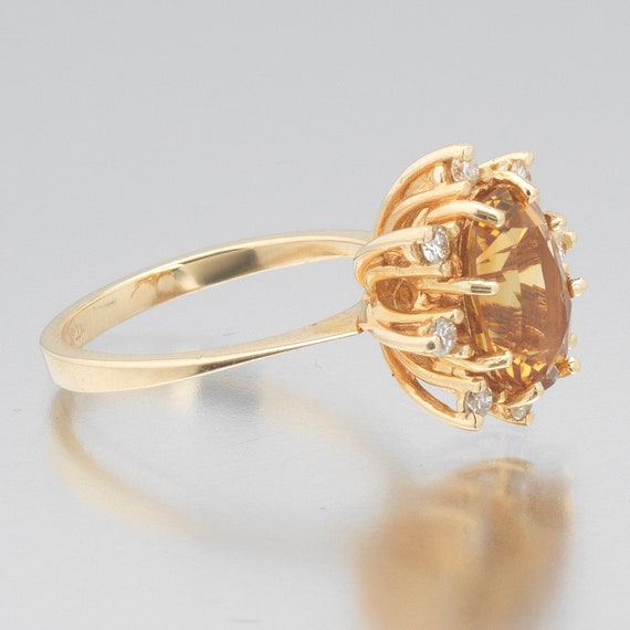 14K Gold, Amber Citrine and Diamond Cocktail Ring… - image 5
