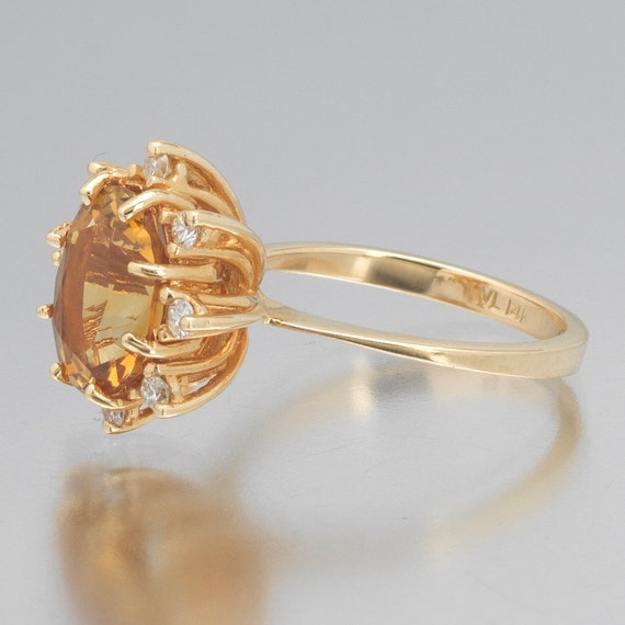 14K Gold, Amber Citrine and Diamond Cocktail Ring… - image 3