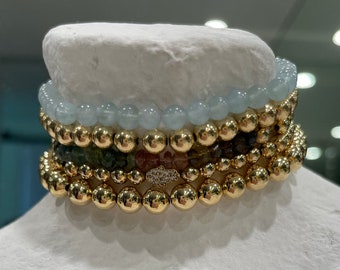 Custom Gold Bead Bracelets with Real Gemstones