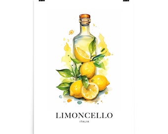 Limoncello Poster || Art print, fine art, watercolor, liquor, minimalist, abstract, wall art, home decor