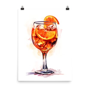 Cartel de Aperol Spritz // Impresión de arte, bellas artes, acuarela, cóctel, minimalista, abstracto, arte de pared, decoración del hogar
