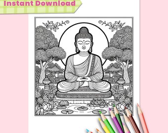 Adult Coloring Pages "Buddha" bundle of 20 | Instant Download, Printable coloring book | Stress relief and mindfulness exercise