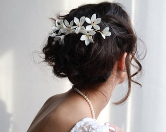 Stunning White Floral Bridal Hair Comb with Clay Flowers - Handcrafted Wedding Hairpieces and Wedding Accessories for the Bride