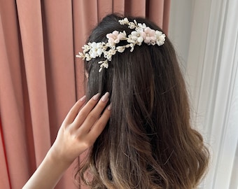 Beautiful Wedding Hair Accessories - Pink and White Floral Bridal Hair Piece with Beads and Flower Details - Perfect for Your Big Day