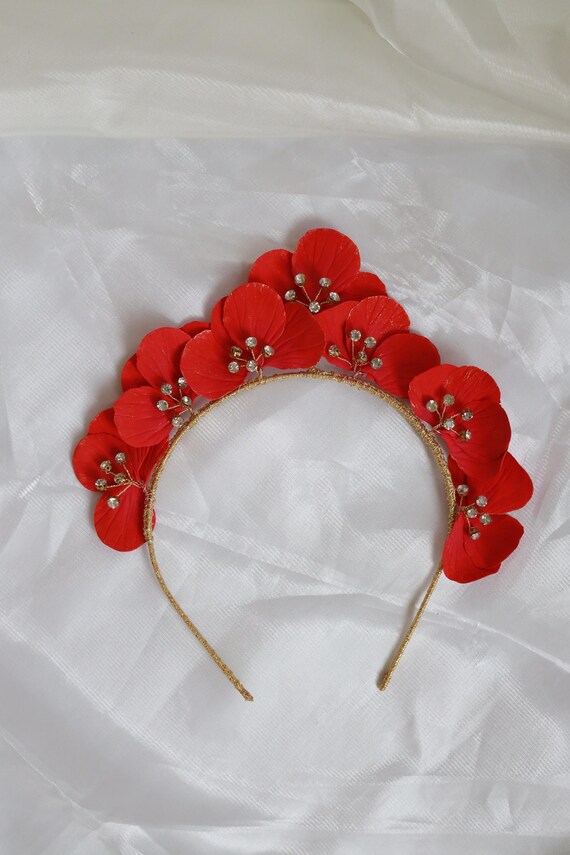 Red Clay Flower Crown – Crystal Bridal Headpiece - Etsy