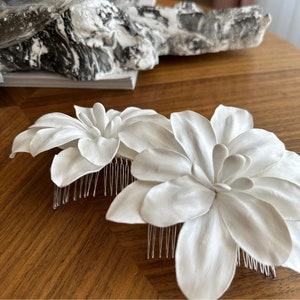 Elegant 3D White Floral Bridal Hair Accessories Handcrafted Clay Flowers for a Stunning Wedding Look image 8