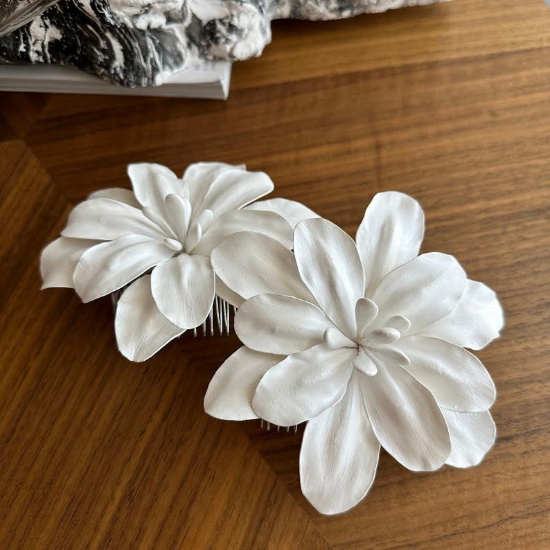 Elegant 3D White Floral Bridal Hair Accessories Handcrafted Clay Flowers for a Stunning Wedding Look image 9