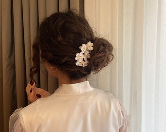 Pettine per capelli da sposa floreale bianco - Posticci per capelli Accessori da sposa con fiori - Eleganti accessori per capelli da sposa floreali bianchi 3D
