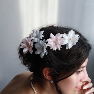 Handcrafted Pink and White Floral Bridal Hair Pins with White Beads - Beautiful Wedding Accessories and Bridesmaid Gift