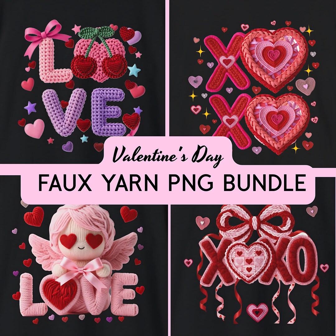 Faux Yarn Valentine PNG Bundle Faux Yarn Latch Hook Yarn Bow Coquette ...