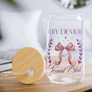 Demure Sipper Glass, Cute Glass Cup, Sipper Glass, Very Demure Mug, Coquette Mug, Coquette Social Club, Present for Coffee Lover