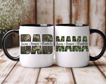 Dad Personalized Coffee Mug, Camoflauge Dad Mug, Personalized Mama Mug, Kids Names Mug, Gift from Kids, Custom Dad Mug, Camoflauge Mama Mug