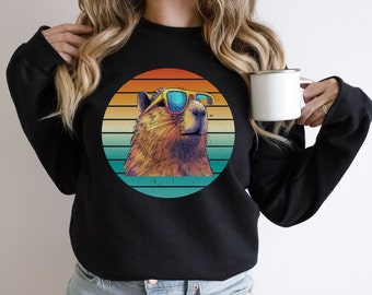 Capybara Sweatshirt, Sunset Shirt, Capybara, Capybara Gift, Funny Sweater, Capybaras, Capybara Crewneck, Retro Shirt, Animal Lover Gift