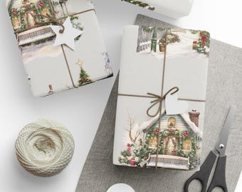 Vintage Christmas Wrapping Paper, Retro Christmas Wrapping Paper, Holiday Gift Wrap, Wrapping Paper Roll, Unique Wrapping Paper