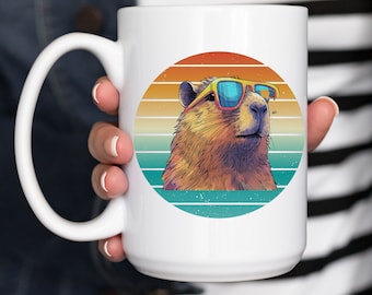 Capybara Mug, Sunset Mug, Capybara, Capybara Gift, Funny Mug, Capybaras, 15 oz Mug, Capybara Coffee Mug, Retro Coffee Mug, Funny Coffee Mug