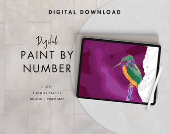 Purple Bird Paint By Number Kit Adult | Printable & Digital Download | Color By Numbers | Procreate Color Palettes | Digital Wallpaper