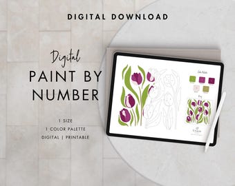 Tulips Paint By Number Kit Adult | Beginner Series | Printable & Digital Download | Color By Numbers | Learn Procreate