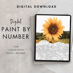 Kit de pintura de girasol por número para adultos / Imprimible y descarga digital de arte / Procrear paletas de colores / Fondo de pantalla digital
