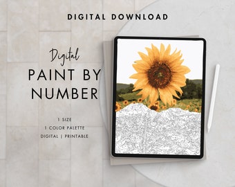 Sunflower Paint By Number Kit Adult | Printable & Digital Download Art | Procreate Color Palettes | Digital Wallpaper