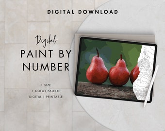Pear Fruit Still Life Paint By Number Kit Adult | Printable & Digital Download | Color By Numbers | Procreate Color Palettes