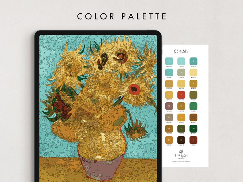 Vase With Twelve Sunflowers Paint by Number Kit Adult Digital Download Art Vincent Van Gogh