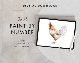 Chicken Paint By Number Kit Adult | Printable & Digital Download | Color By Numbers | Procreate Color Palettes | Digital Wallpaper