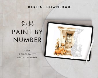 Kit de pintura por números para puerta de entrada de otoño para adultos / Descarga digital e imprimible / Colorear por números / Paletas de colores Procreate / Fondo de pantalla digital