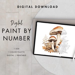 Mushrooms Paint By Number Kit Adult | Printable & Digital Download | Color By Numbers | Procreate Color Palettes | Digital Wallpaper