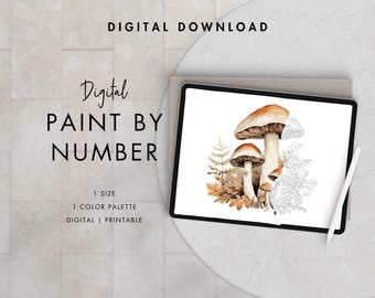 Mushrooms Paint By Number Kit Adult | Printable & Digital Download | Color By Numbers | Procreate Color Palettes | Digital Wallpaper