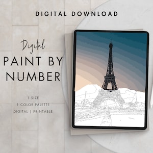 Eiffel Tower Paint By Number Kit Adult | Printable & Digital Download Art | Procreate Color Palettes | Digital Wallpaper