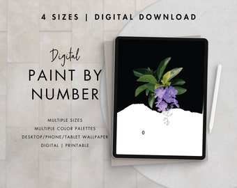 Paint By Number Kit Adult | Digital Download Art | Paint By Number PURPLE FLOWERS | Procreate Color Palettes | Printable | Digital Wallpaper