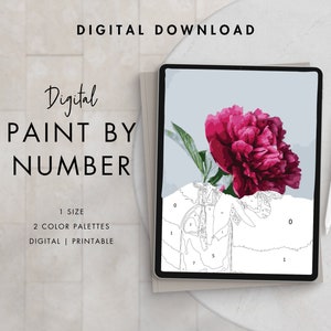 Paint By Number Kit Adult | Digital Download Art | PEONY FLOWER | Procreate Color Palettes | Printable | Digital Wallpaper