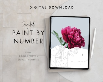 Paint By Number Kit Adult | Digital Download Art | PEONY FLOWER | Procreate Color Palettes | Printable | Digital Wallpaper
