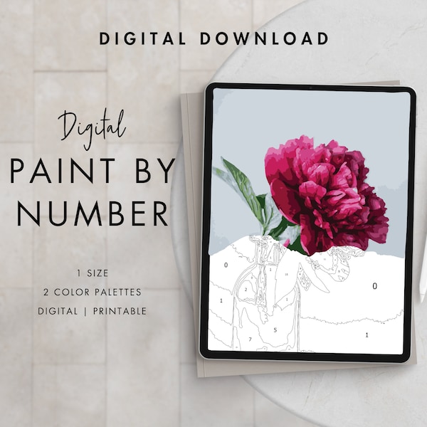 Kit Peinture à Numéro Adulte | Art numérique en téléchargement | FLEUR DE PIVOINE | Procreate palettes de couleurs | Imprimable | Papier peint numérique