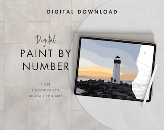 Leuchtturm Malen nach Zahlen Set Erwachsene | Druckbare & digitaler Download | Farbe nach Zahlen | Procreate Farbpaletten | Digitale Tapete