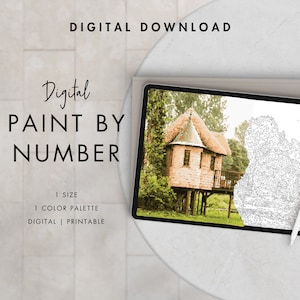 Tree House Paint By Number Kit Adult | Printable & Digital Download | Color By Numbers | Procreate Color Palettes | Digital Wallpaper