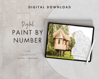 Tree House Paint By Number Kit Adult | Printable & Digital Download | Color By Numbers | Procreate Color Palettes | Digital Wallpaper