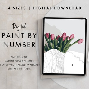 Tulip Flowers Paint By Number Kit Adult | Printable & Digital Download Art | Procreate Color Palettes | Digital Wallpaper