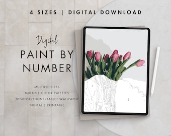 Tulip Flowers Paint By Number Kit Adult | Printable & Digital Download Art | Procreate Color Palettes | Digital Wallpaper