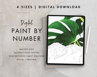 Tropical Plant Paint By Number Kit Adult | Printable & Digital Download Art | Procreate Color Palettes | Digital Wallpaper