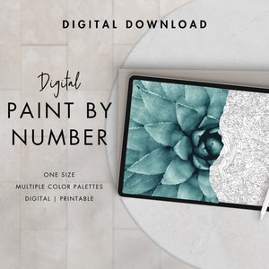 Succulent Paint By Number Kit Adult | Printable & Digital Download | Color By Numbers | Procreate Color Palettes | Digital Wallpaper