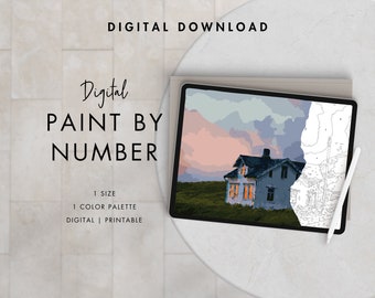 Farmhouse Paint By Number Kit Adult | Printable & Digital Download Art | Procreate Color Palettes | Digital Wallpaper