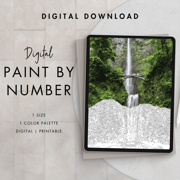 Waterfall Paint By Number Kit Adult | Printable & Digital Download Art | Procreate Color Palettes | Digital Wallpaper