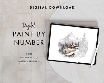 Cabochon Winter Malen Nach Zahlen Kit Erwachsene | Druckbare & digitaler Download | Farbe nach Zahlen | Procreate Farbpaletten | Digitale Tapete