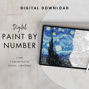 Starry Night Paint By Number Kit Adult | Printable & Digital Download | Vincent van Gogh | Procreate Color Palettes | Digital Wallpaper