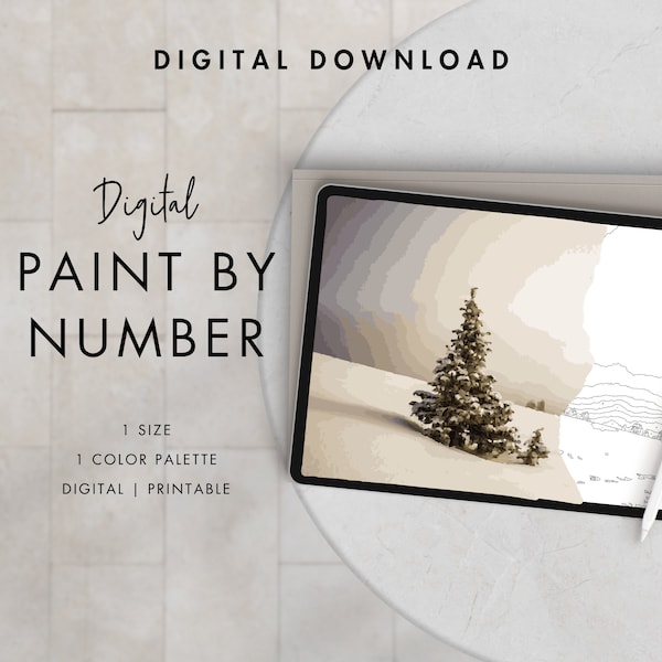 Winter Pine Tree Paint By Number Kit Adult | Printable & Digital Download | Color By Numbers | Procreate Color Palettes | Digital Wallpaper