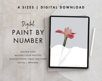 Pink Flower Paint By Number Kit Adult | Printable & Digital Download Art | Procreate Color Palettes | Digital Wallpaper