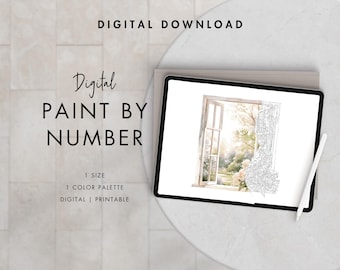 Spring Window Paint By Number Kit Adult | Printable & Digital Download | Color By Numbers | Procreate Color Palettes | Digital Wallpaper