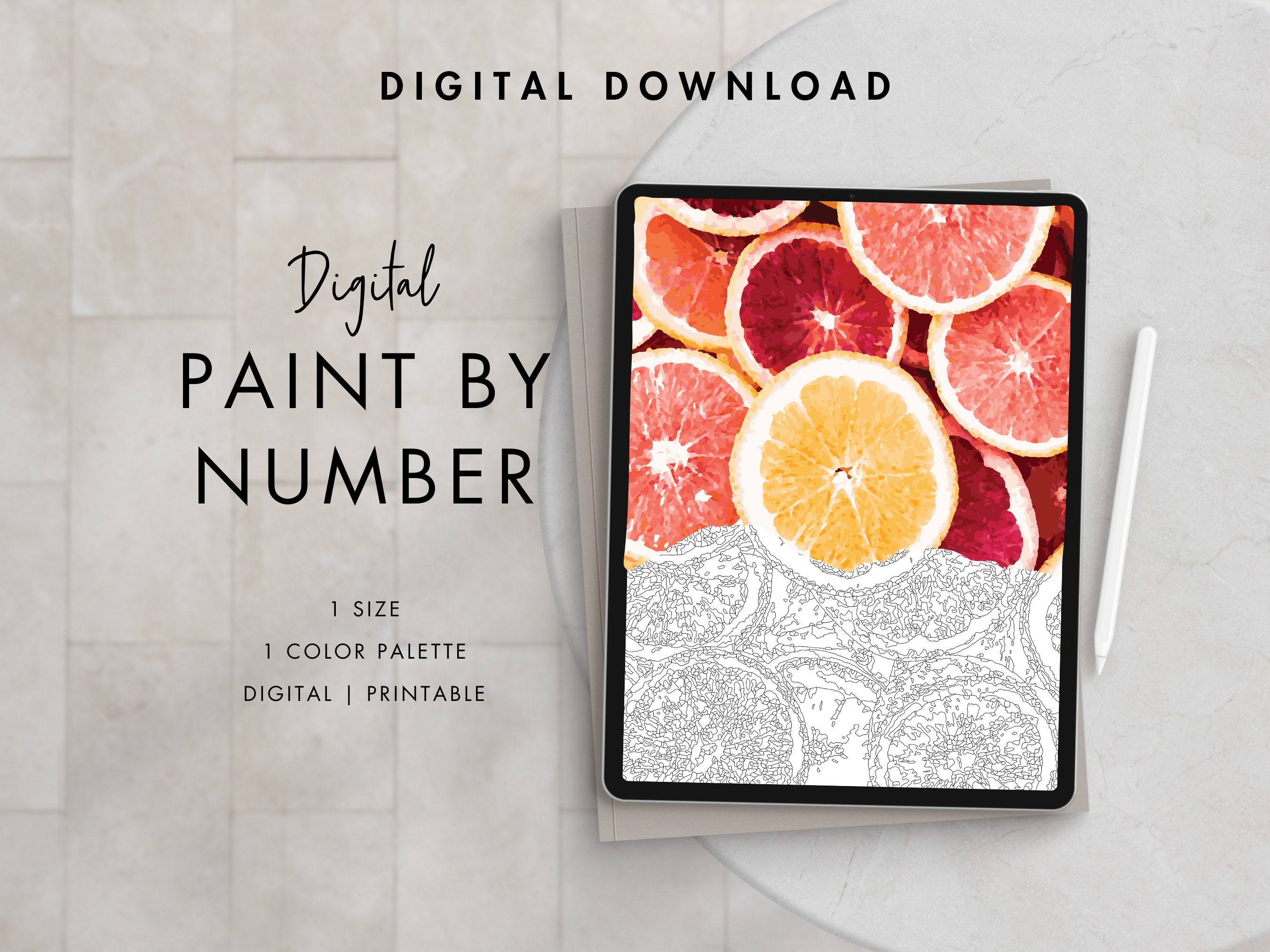 Kit de pintura por números Naturaleza muerta cítrica para adultos | Descarga digital para Procreate, Fresco y arte imprimible