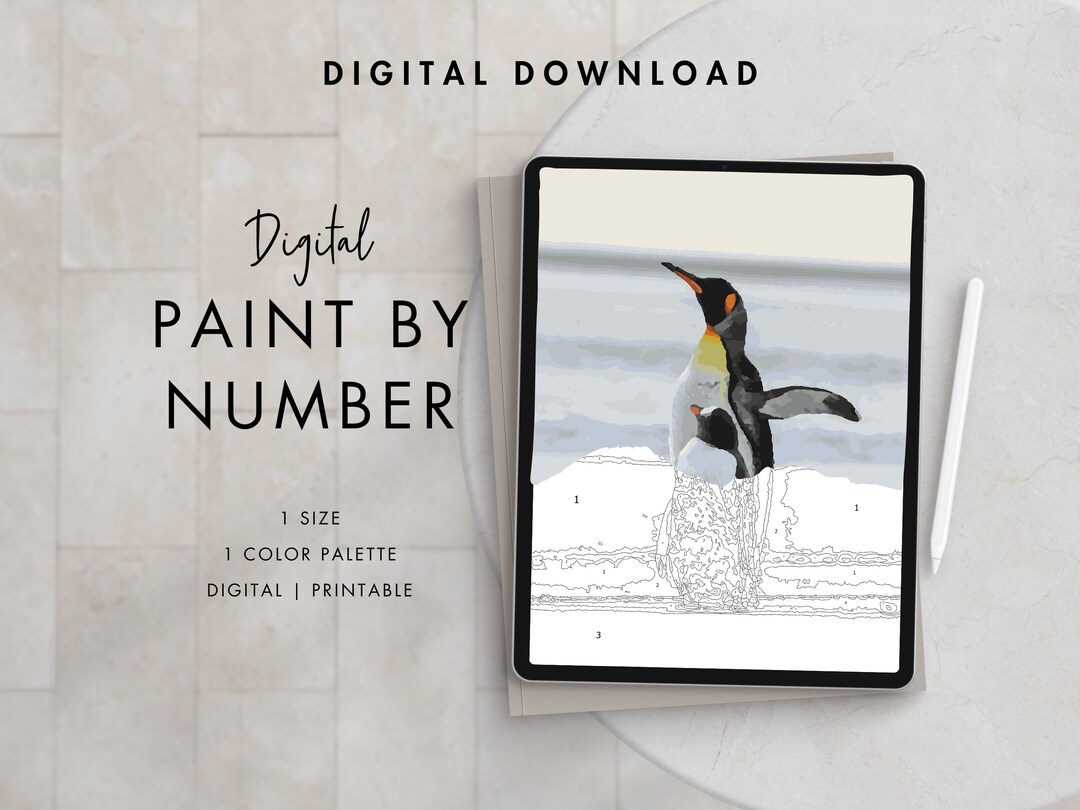 Penguin Paint by Number Kit Adult Printable & Digital Download Art Procreate Color Palettes